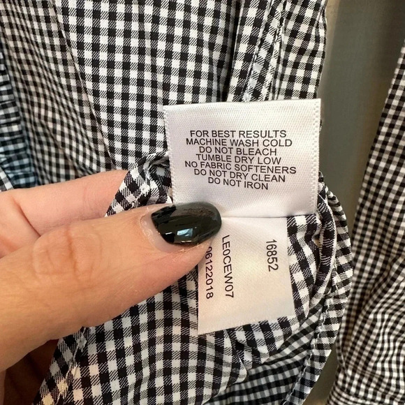 Peter Millar Black White Checkered Button Down Ruffle Collar Sleeve Blouse XS - Picture 6 of 10